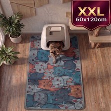 Uygur Home Xxl - Chibi Kediler 2 Temalı Petek Dokulu Kedi Kumu Yakalama Paspası - 60X120 cm