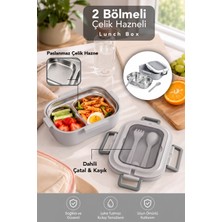 Zümha Paslanmaz Çelik Lunch Box - Taşınabilir Çatal Bıçaklı Bölmeli Yemek Kabı Saklama Kutusu Gri