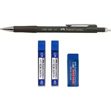 Faber-Castell 0.7 mm Siyah Mekanik Kurşun Kalem + 2'li Uç + Tekli Silgi Uzun Ömürlü Kullanım