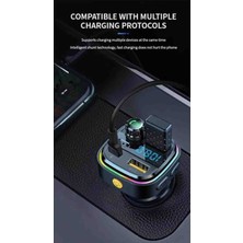 Premium Aft-13 Bluetooth Araç Kitleri - Rgb Işıklı Fm Transmitter, 3.1A Çift USB ve Type-C Şarjlı Ses Alıcısı