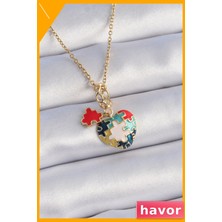 Havor Paslanmaz Çelik Kalp Figürlü Kadın Kolye 45CM Zincir