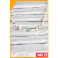 Havor Doğal Deniz Kabuğu Dizili Nazarlı Model Kolye