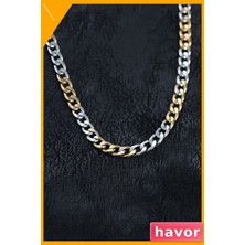 Havor Curb Erkek Kolye 55CM 316L Paslanmaz Çelik Gümüş ve Gold