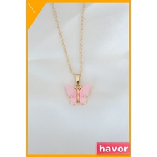 Havor Pembe Sedef Detaylı Kelebek Motifli Kolye