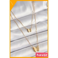 Havor Paslanmaz Çelik Kelebek Desenli Ikili Kolye Takımı