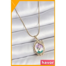 Havor Mineli Çiçek Desenli Zirkon Taşlı Kadın Kolye 45CM Zincir