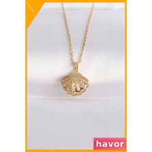 Havor Zirkon Taşlı Inci Detaylı Istiridye Kolye 45CM Zincir