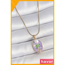 Havor Mor Mineli Oval Incili Çiçek Işlemeli Kadın Kolyesi