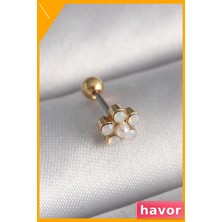 Havor Zirkon Taşlı Çiçek Desenli Tragus Piercing 6mm Bar