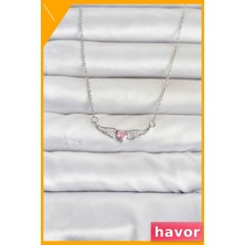 Havor Paslanmaz Çelik Kanatlı Kalp Kolye 45CM Gümüş Renk Kadın