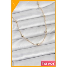 Havor Pirinç Top Zincirli 60 cm Altın Renk Kadın Kolye