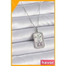 Havor Zirkon Taşlı Kadın Kolye 45CM Çelik Zincir Kararmaz