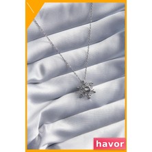 Havor Zirkon Taşlı Kar Tanesi Kolye 316L Çelik Gold Renk Projeksiyon Model