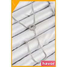 Havor Pirinç Kalp Şekilli Zirkon Taşlı Gümüş Renk Kolye