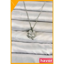 Havor 4 Yapraklı Yonca Model 316L Paslanmaz Çelik Kolye 45CM Gümüş