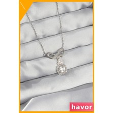 Havor Zirkon Taşlı Fiyonk Detaylı Paslanmaz Kolye