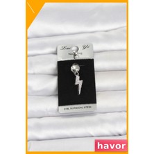 Havor Şimşek Desenli Zirkon Taşlı Sallantılı Göbek Piercing 316L Cerrahi Çelik