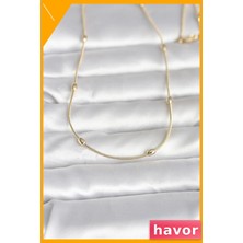 Havor Damla Topçuklu Yılan Zincir Kolye 60CM Altın Renk Kaplama