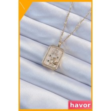 Havor Zirkon Taşlı Aslan Figürlü Tarot Kolye 45CM Uzunluk