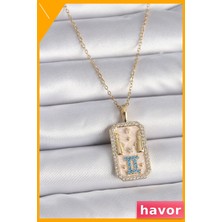 Havor Zirkon Taşlı Altın Renk Çelik Zincir Kolye 45CM