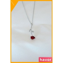 Havor Kırmızı Gül Figürlü Metal Kolye 40CM Zincir Uzunluğu