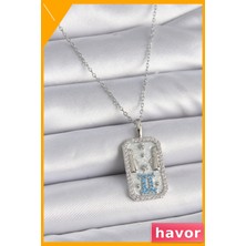 Havor Zirkon Taşlı Ikizler Burcu Kolye 45CM Çelik Zincir
