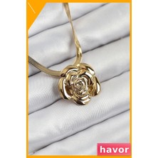 Havor Gül Desenli Paslanmaz Çelik Kadın Kolye
