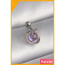 Havor Mor Mineli Kalp Desenli Tragus Piercing 6mm Bar