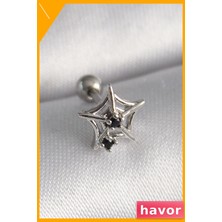 Havor Siyah Zirkon Taşlı 6mm Tragus Piercing 316L Çelik