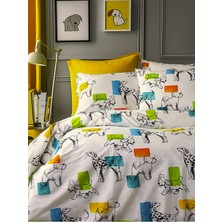 Leruum London Tek Kişilik Nevresim Takımı Köpek Desenli Hayvan Baskılı 100% Pamuk Nevresim ve 1 Adet Yastık Kılıfı Seti 160X220