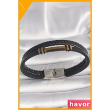 Havor Erkek Bileklik Çift Sıra Burgu Desenli Deri Kordon Aksesuar