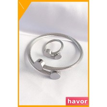 Havor Paslanmaz Çelik Oval Tasarım Bileklik ve Yüzük Seti