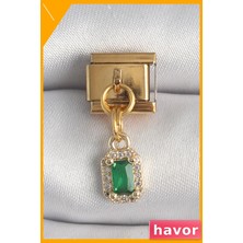 Havor Yeşil Zirkon Taşlı Kare Sallantılı Charm Bileklik