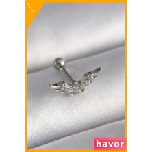 Havor Zirkon Taşlı Kanat Desenli Tragus Piercing 6mm Bar
