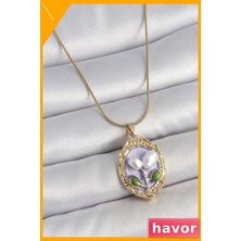 Havor Mor Incili Çiçek Desenli Kadın Kolye 45CM Zincir