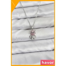 Havor Zirkon Taşlı Ayıcık Figürlü Paslanmaz Çelik Kolye 45CM