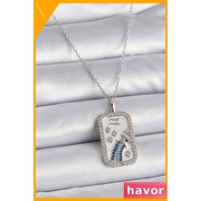 Havor Zirkon Taşlı Kova Burcu Kolye 45CM Çelik Zincir