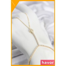 Havor Gold Renk Pirinç Zirkon Taşlı Damla Model Şahmeran Kolye
