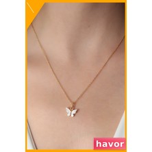 Havor Kelebek Figürlü Metal Kolye Kadın Aksesuarı