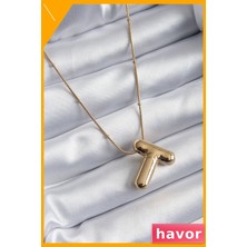Havor Paslanmaz Çelik T Harfi Desenli Kadın Kolye 45CM Zincir
