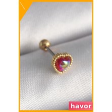 Havor Kırmızı Mineli Kalp Şekilli Tragus Piercing 6mm Bar
