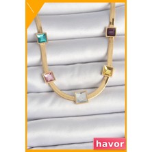 Havor Kare Zirkon Taşlı Kadın Kolye 45CM Çelik Zincir