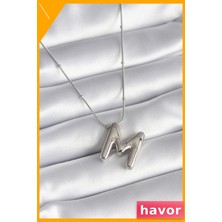 Havor Paslanmaz Çelik Bubble M Harfi Kadın Kolye 45CM Zincir