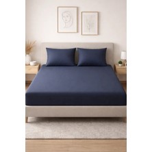 Leruum London Geniş Tek Kişilik Lacivert Çarşaf Takımı %100 Pamuklu Lastikli Çarşaf 120x200 + 1 Adet Yastık Kılıfı (50X70)
