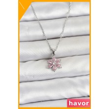 Havor Paslanmaz Çelik Lotus Kolye Pembe Zirkon Taşlı 45CM