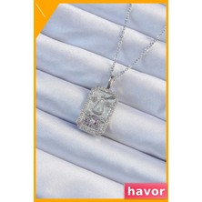 Havor Paslanmaz Çelik Tarot Kolye Lila Zirkon Taşlı 45CM