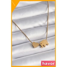 Havor Paslanmaz Çelik Fil Kalp Figürlü Kolye 45CM Zincir