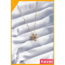 Havor Zirkon Taşlı Kar Tanesi Projeksiyon Model 316L Çelik Kolye