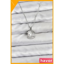 Havor Paslanmaz Çelik Zincirli Inci ve Zirkon Taşlı Kadın Kolyesi