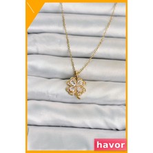 Havor 4 Yapraklı Yonca Model 316L Paslanmaz Çelik Kolye Gold 45CM